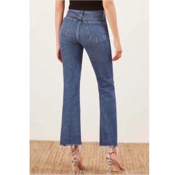 REFORMATION Women's Blue Cropped Flood Kasai High Waist Raw Hem Jeans Size 27 - Picture 11 of 11